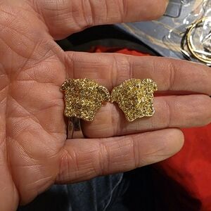 USED..Gold Versace With Crystals Madusa Head Stud Earrings